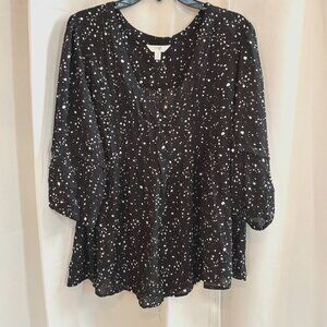 Terra Sky Womens Top Size OX Black Celestial Sheer Flowy Whimsigoth Office 18153